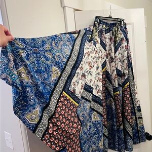 Cupio A-Line Skirt - Blue and White Patchwork